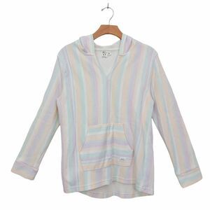 Roxy Girl Feels Like Summer Hoodie Girls XL 18/20 Beige Stripes Pullover V-Neck
